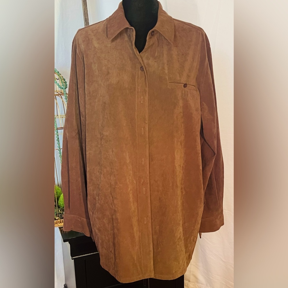 Sag Harbor shaket top, brown, size 18W